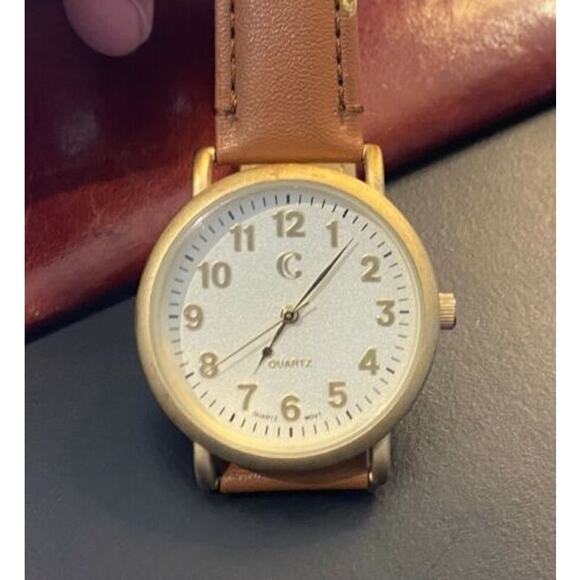 Women's 38mm Brushed Gold Tone Charming Charlie Watch, Brown Band - Picture 3 of 3